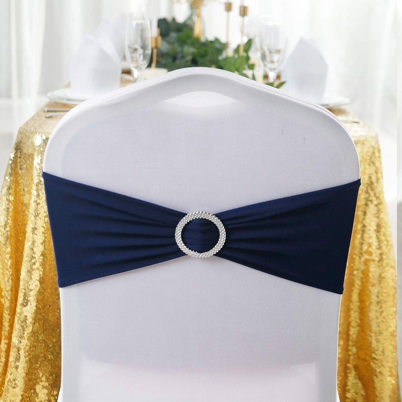 Peomeise 50pcs Navy Spandex Chair Sashes with Buckle Slider for Wedding, Party Decoration - Image 3